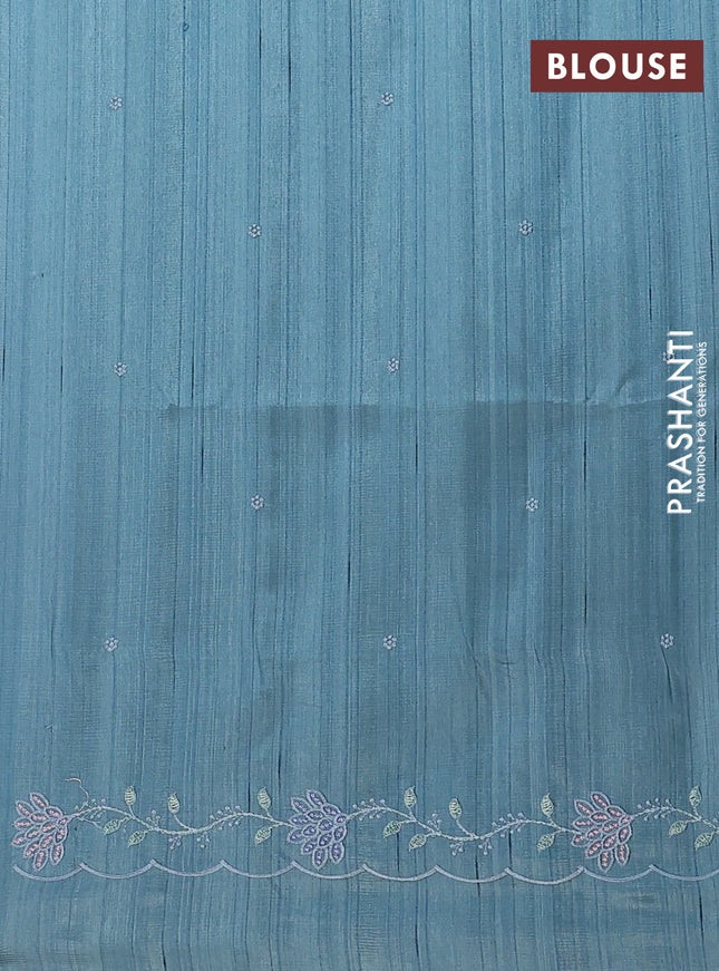 Semi raw silk saree pastel blue shade with embroidery buttas and embroidery border