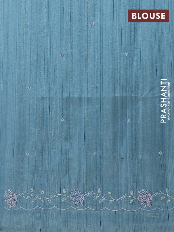 Semi raw silk saree pastel blue shade with embroidery buttas and embroidery border