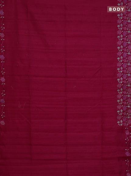 Semi raw silk saree dark pink with embroidery buttas and embroidery border