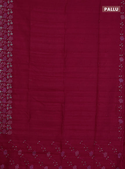Semi raw silk saree dark pink with embroidery buttas and embroidery border