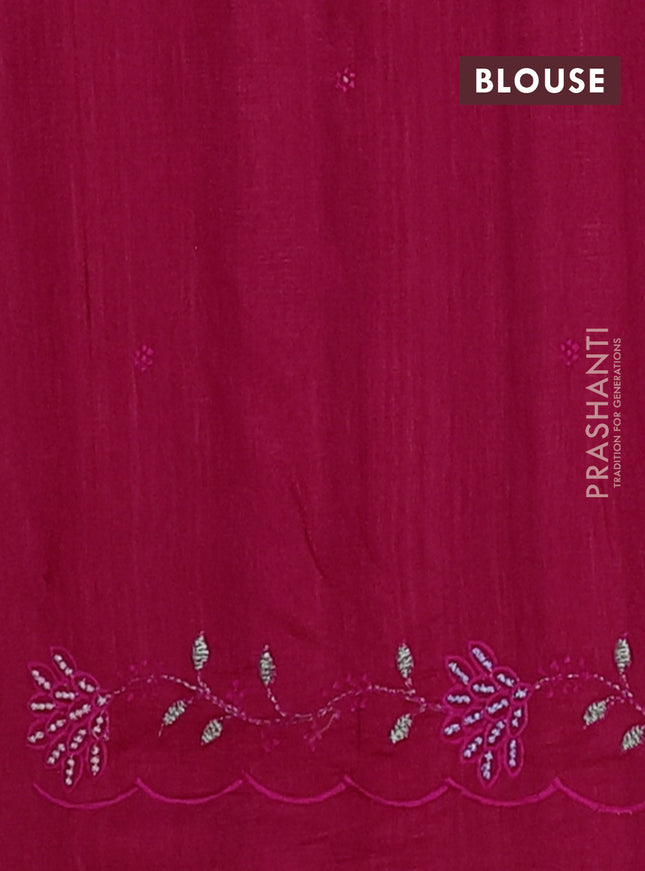 Semi raw silk saree dark pink with embroidery buttas and embroidery border