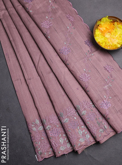 Semi raw silk saree pastel purple shade with embroidery buttas and embroidery border