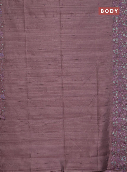 Semi raw silk saree pastel purple shade with embroidery buttas and embroidery border