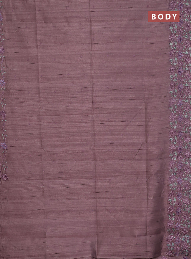 Semi raw silk saree pastel purple shade with embroidery buttas and embroidery border
