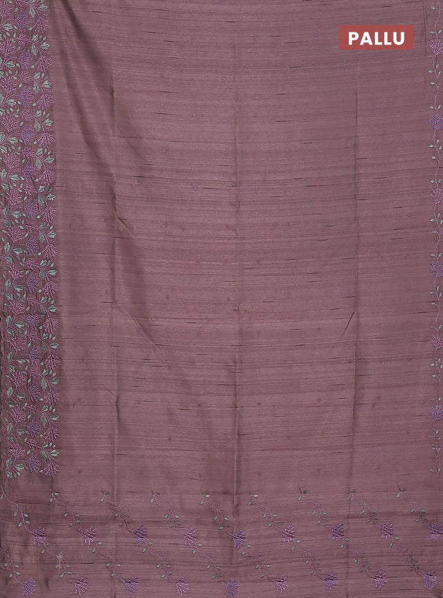 Semi raw silk saree pastel purple shade with embroidery buttas and embroidery border