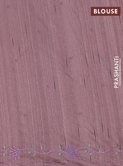 Semi raw silk saree pastel purple shade with embroidery buttas and embroidery border