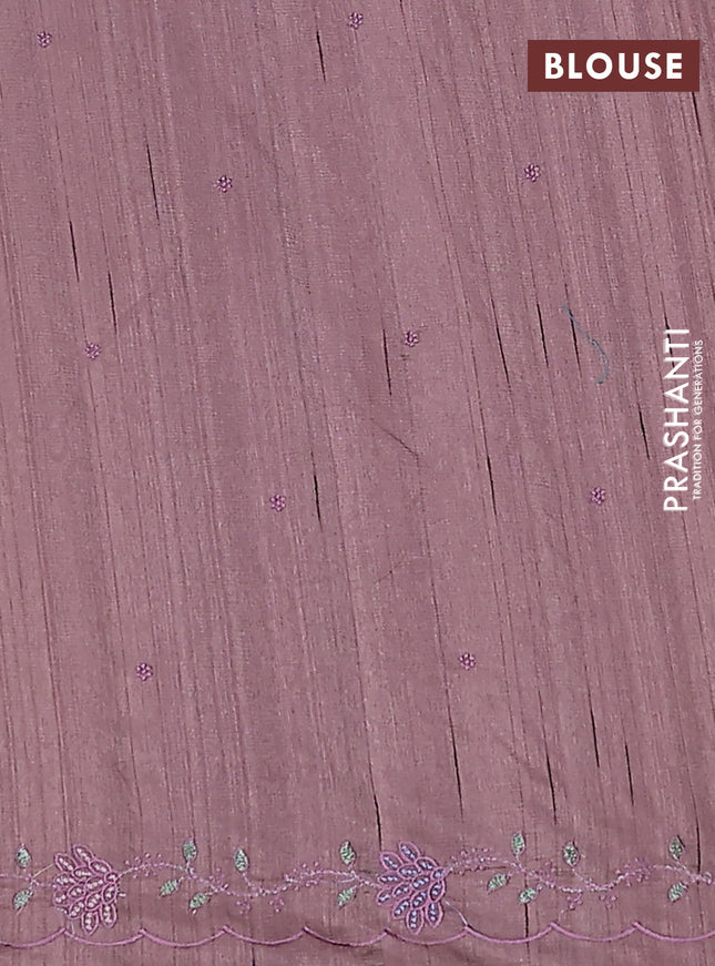 Semi raw silk saree pastel purple shade with embroidery buttas and embroidery border