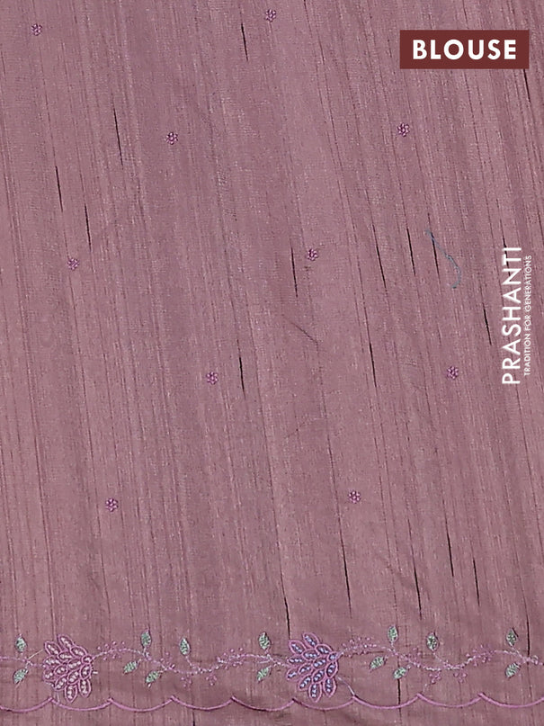 Semi raw silk saree pastel purple shade with embroidery buttas and embroidery border