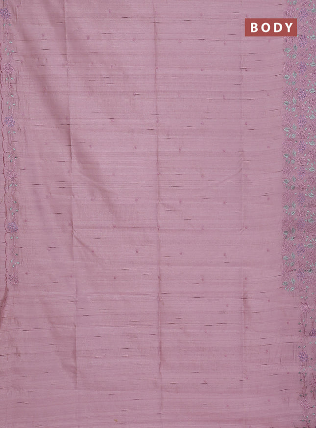 Semi raw silk saree pastel pink with embroidery buttas and embroidery border