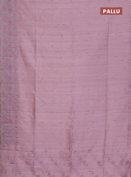 Semi raw silk saree pastel pink with embroidery buttas and embroidery border