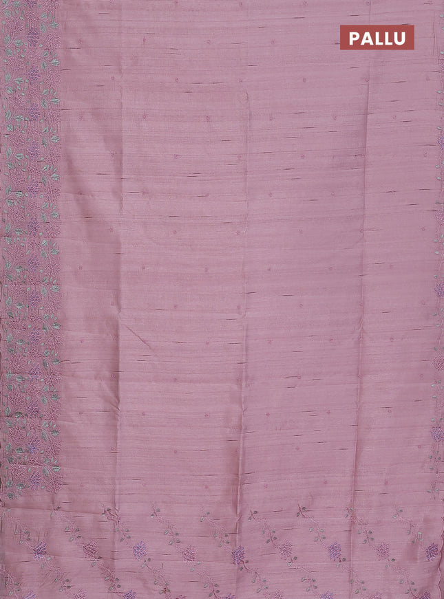 Semi raw silk saree pastel pink with embroidery buttas and embroidery border