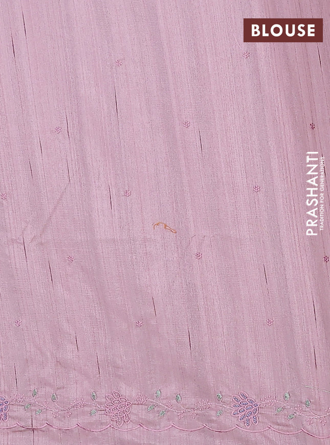 Semi raw silk saree pastel pink with embroidery buttas and embroidery border