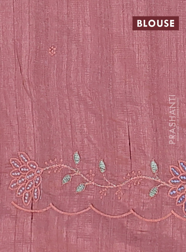 Semi raw silk saree rosy brown with embroidery buttas and embroidery border