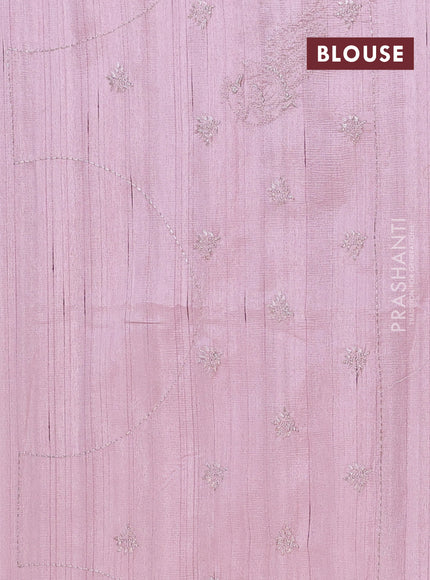 Semi raw silk saree pastel pink with embroidery work buttas and peacock embroidery border