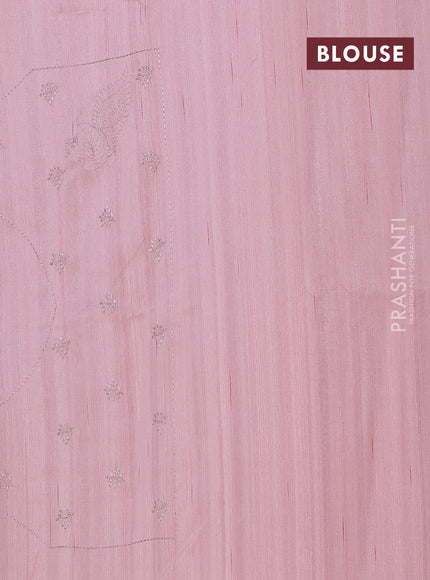 Semi raw silk saree mild peach with embroidery work buttas and peacock embroidery border