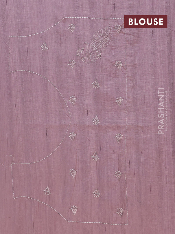 Semi raw silk saree rosy brown shade with embroidery work buttas and peacock embroidery border