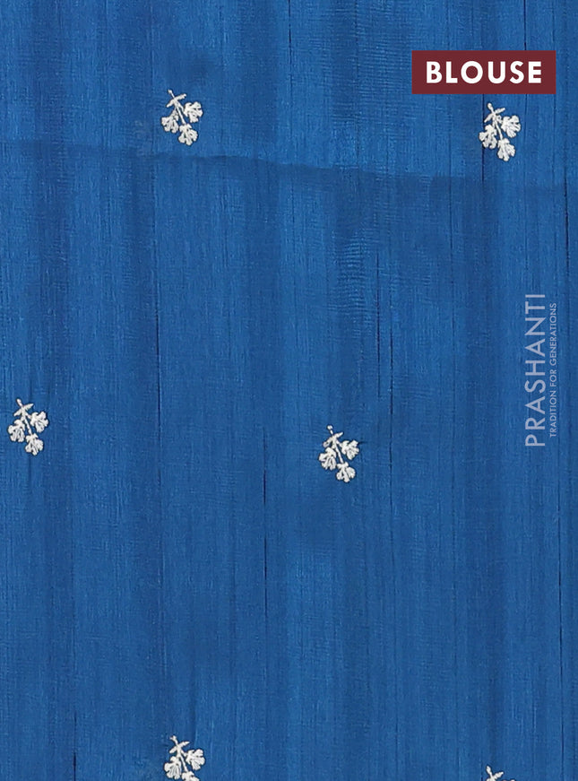 Semi raw silk saree peacock blue with embroidery work buttas and floral embroidery border