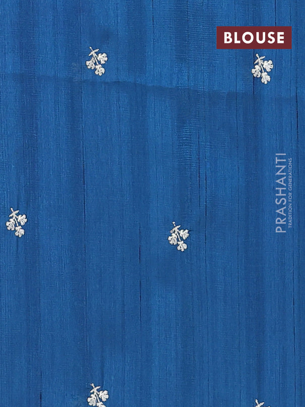 Semi raw silk saree peacock blue with embroidery work buttas and floral embroidery border