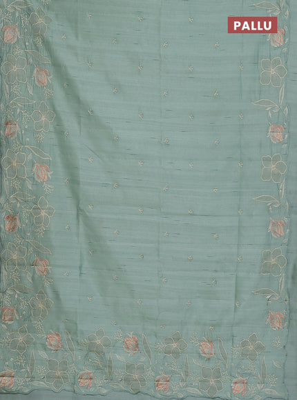 Semi raw silk saree pastel green with embroidery work buttas and floral embroidery border