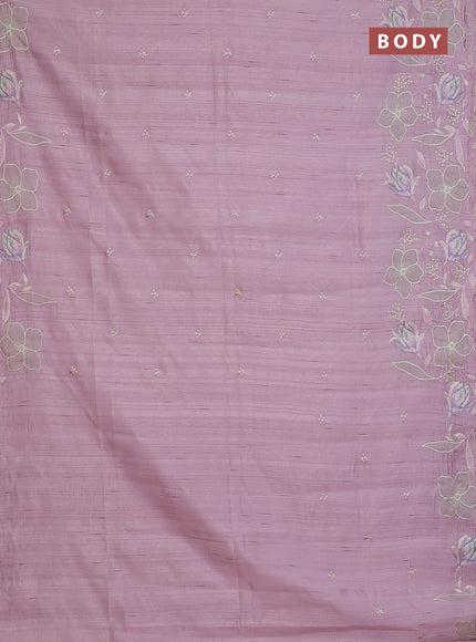 Semi raw silk saree pastel pink with embroidery work buttas and floral embroidery border