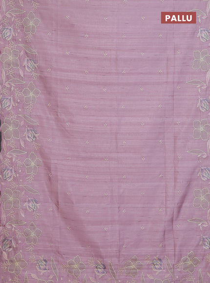 Semi raw silk saree pastel pink with embroidery work buttas and floral embroidery border