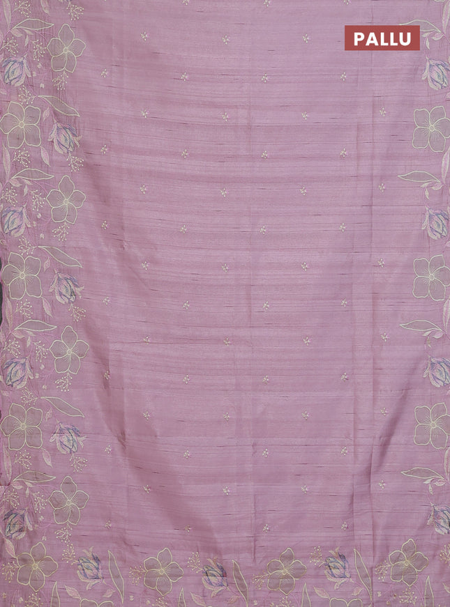 Semi raw silk saree pastel pink with embroidery work buttas and floral embroidery border