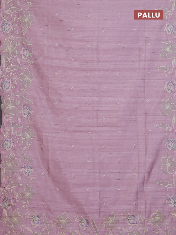 Semi raw silk saree pastel pink with embroidery work buttas and floral embroidery border