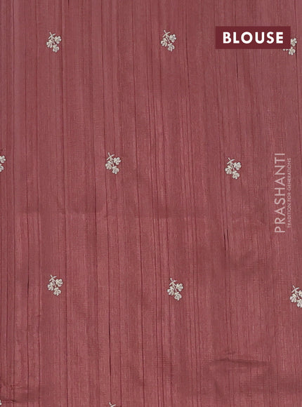 Semi raw silk saree rosy brown with embroidery work buttas and floral embroidery border
