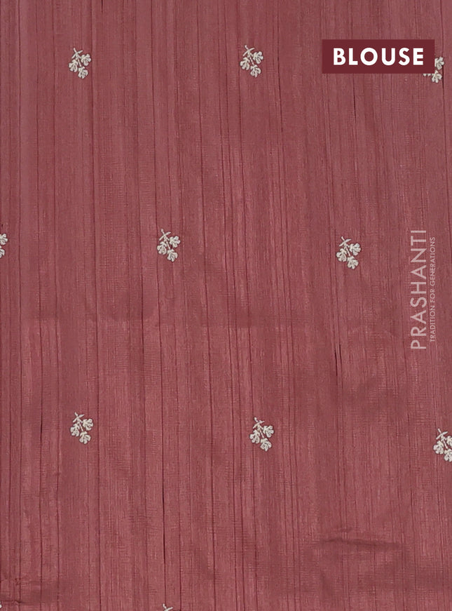 Semi raw silk saree rosy brown with embroidery work buttas and floral embroidery border