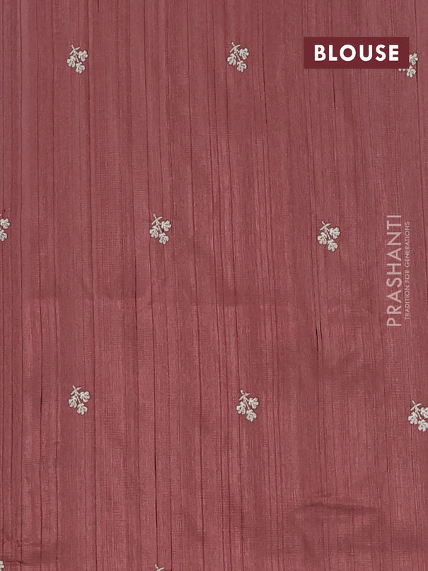 Semi raw silk saree rosy brown with embroidery work buttas and floral embroidery border