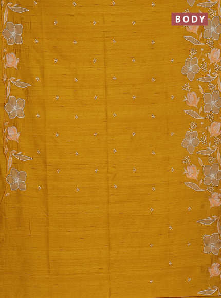 Semi raw silk saree mustard yellow with embroidery work buttas and floral embroidery border