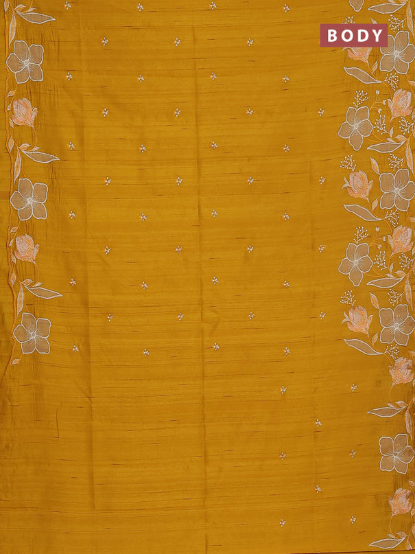 Semi raw silk saree mustard yellow with embroidery work buttas and floral embroidery border