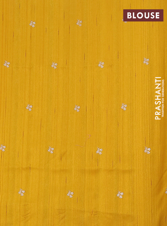 Semi raw silk saree mustard yellow with embroidery work buttas and floral embroidery border