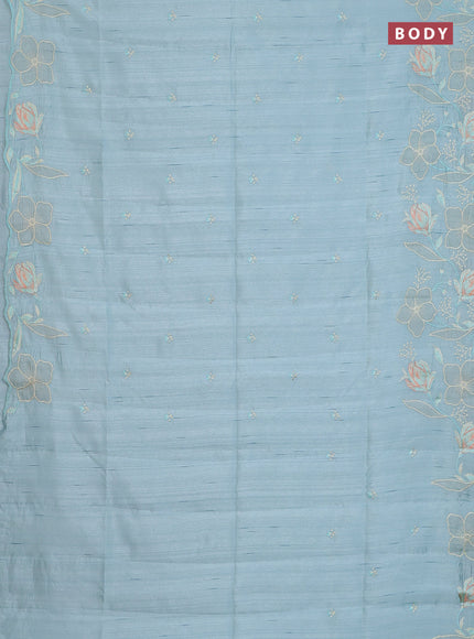 Semi raw silk saree pastel blue with embroidery work buttas and floral embroidery border