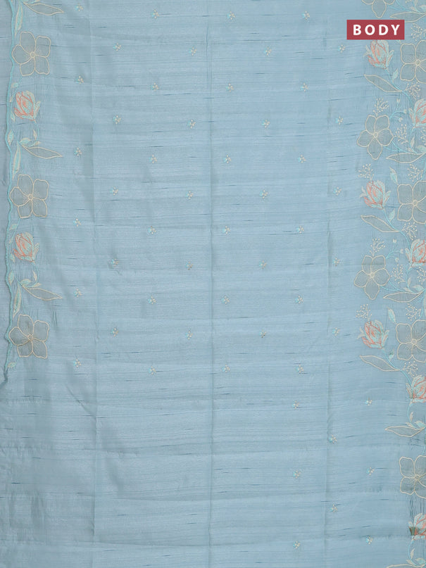 Semi raw silk saree pastel blue with embroidery work buttas and floral embroidery border