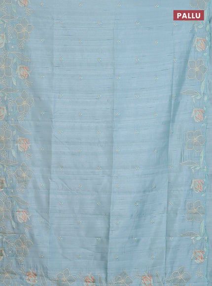 Semi raw silk saree pastel blue with embroidery work buttas and floral embroidery border