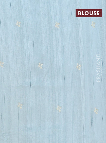 Semi raw silk saree pastel blue with embroidery work buttas and floral embroidery border