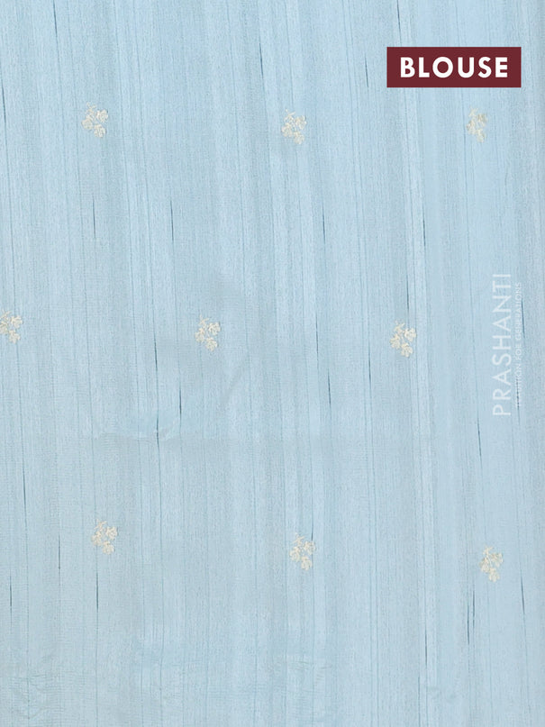 Semi raw silk saree pastel blue with embroidery work buttas and floral embroidery border