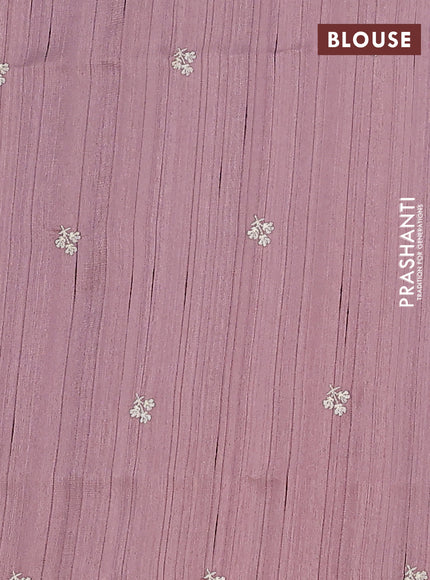 Semi raw silk saree pastel purple shade with embroidery work buttas and floral embroidery border