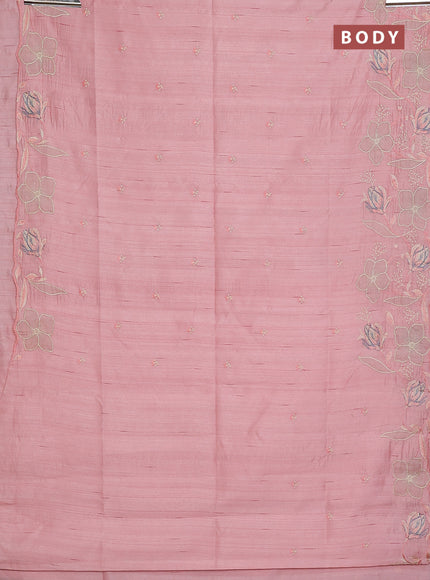 Semi raw silk saree mild peach orange with embroidery work buttas and floral embroidery border