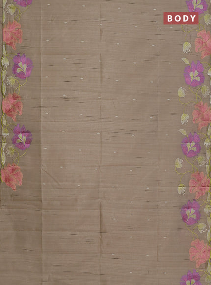 Semi raw silk saree beige with embroidery work buttas and floral embroidery border