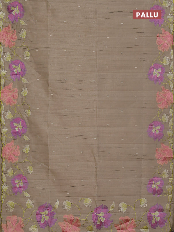 Semi raw silk saree beige with embroidery work buttas and floral embroidery border