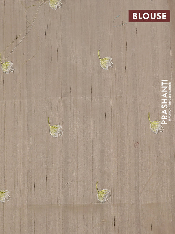 Semi raw silk saree beige with embroidery work buttas and floral embroidery border