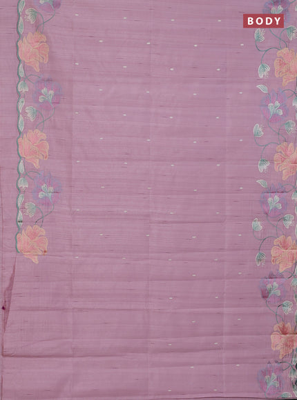 Semi raw silk saree pastel pink with embroidery work buttas and floral embroidery border