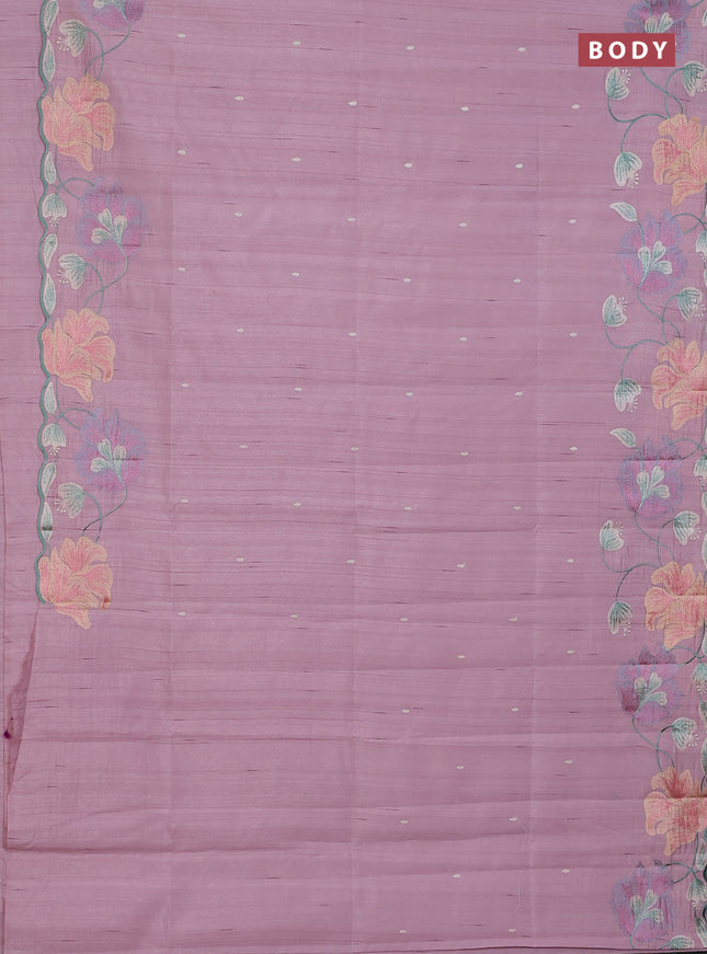 Semi raw silk saree pastel pink with embroidery work buttas and floral embroidery border