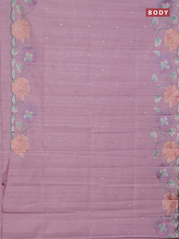 Semi raw silk saree pastel pink with embroidery work buttas and floral embroidery border