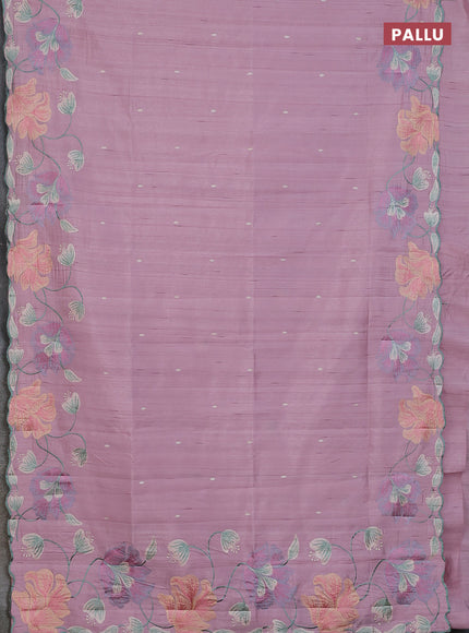 Semi raw silk saree pastel pink with embroidery work buttas and floral embroidery border