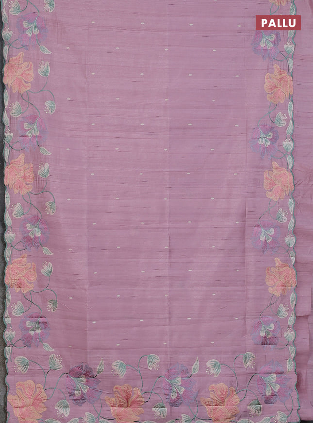 Semi raw silk saree pastel pink with embroidery work buttas and floral embroidery border