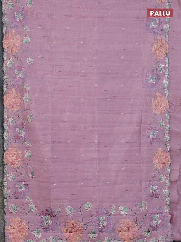 Semi raw silk saree pastel pink with embroidery work buttas and floral embroidery border
