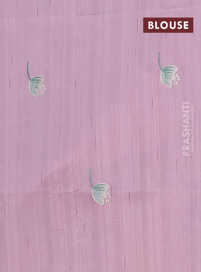 Semi raw silk saree pastel pink with embroidery work buttas and floral embroidery border